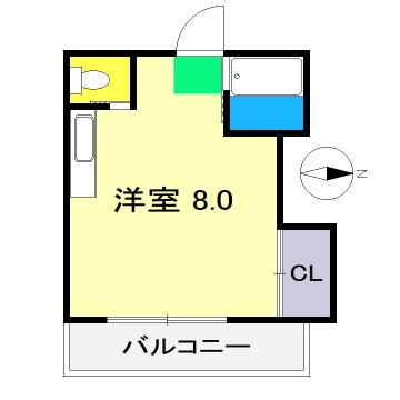 ハイツ六泉II(ワンルーム/2階)の間取り写真