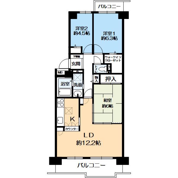 西神中央ウエステージ壱番館(3LDK/2階)の間取り写真