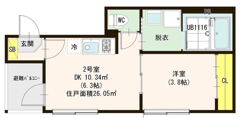 ホワイトベースII(1DK/2階)の間取り写真