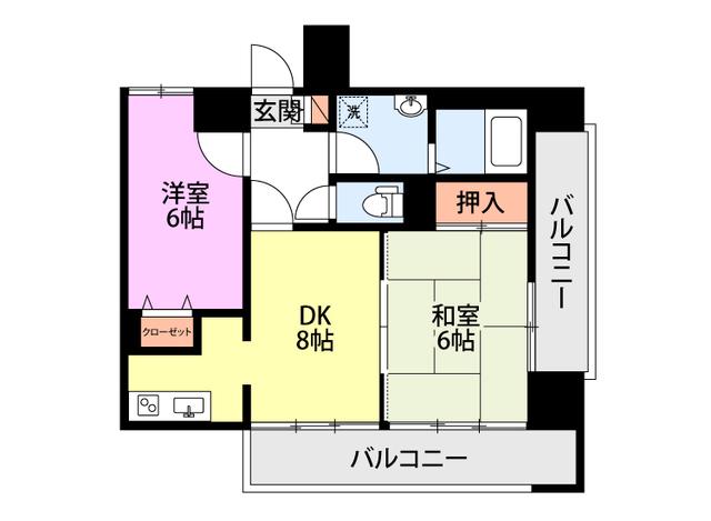 ダイアパレス医学町(2DK/11階)の間取り写真