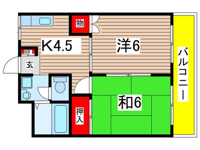 パークサイド岸根(2K/2階)の間取り写真