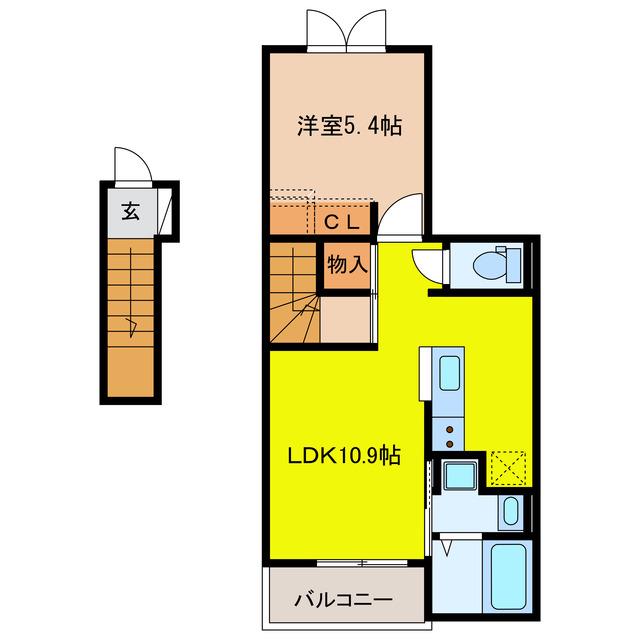 ラフレシールB(1LDK/2階)の間取り写真