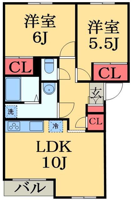ヴェルデュールちはら台(2LDK/2階)の間取り写真