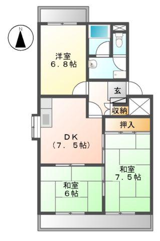 セゾンきさらぎ2棟(3DK/3階)の間取り写真