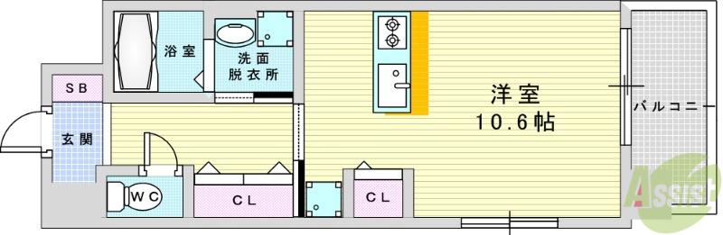 ルミナス上新庄(ワンルーム/6階)の間取り写真