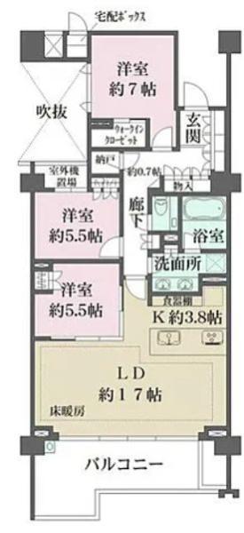 ザ・パークハウス代々木大山レジデンス(3LDK/3階)の間取り写真