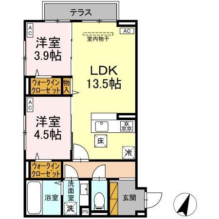 D-ROOM末広I B(2LDK/1階)の間取り写真
