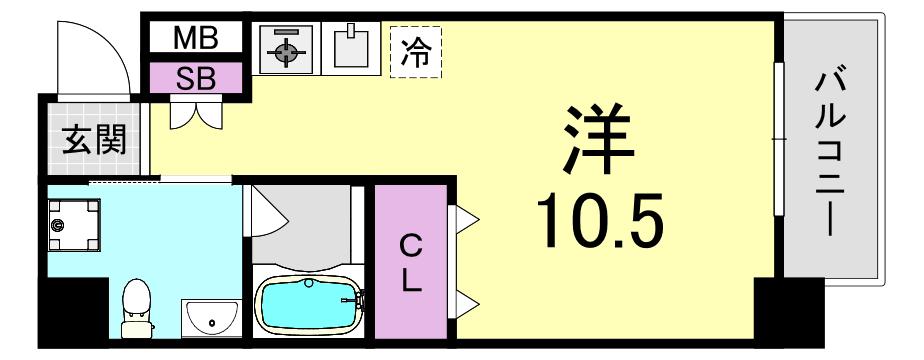 フレアコート北浜(ワンルーム/11階)の間取り写真