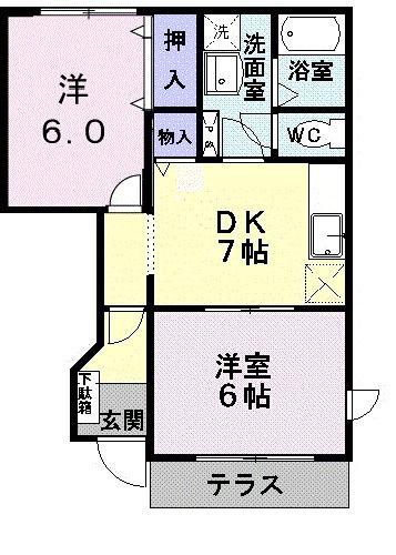 シュガーヒルズB(2DK/1階)の間取り写真