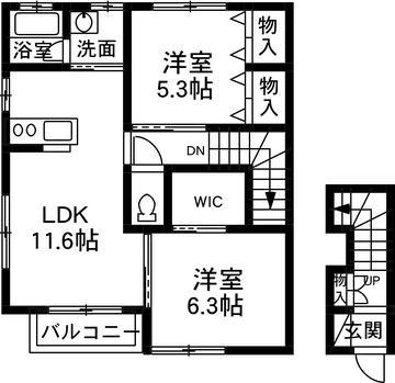 ヴィラリーゼA(2LDK/2階)の間取り写真