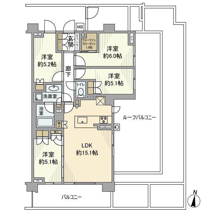 ヒルズグランデ稲毛パークフロント(4LDK/4階)の間取り写真