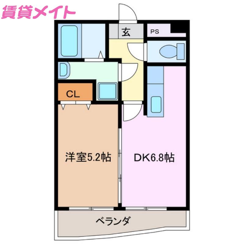 エトワール(1DK/2階)の間取り写真