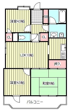 ライオンズシティ川口並木(3DK/9階)の間取り写真