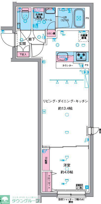 GENOVIA中野坂上(1LDK/1階)の間取り写真