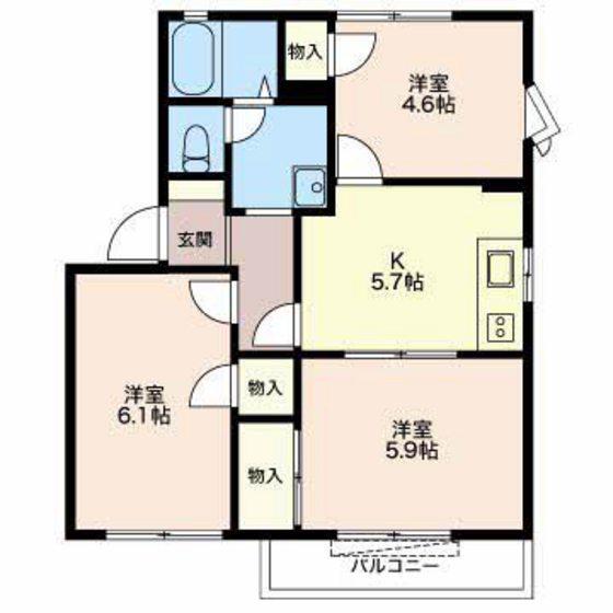 笹川ロッジ B(3DK/2階)の間取り写真