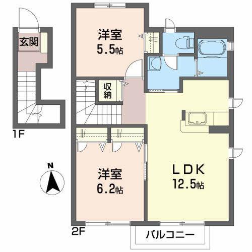 クレール駅東(2LDK/2階)の間取り写真
