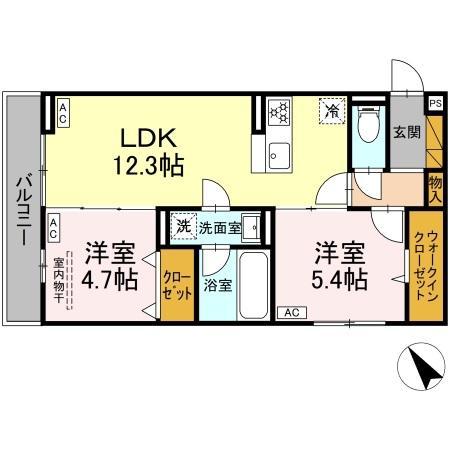 D-ガルデニア(2LDK/2階)の間取り写真