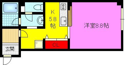 ディアハイム鴻池(1K/4階)の間取り写真