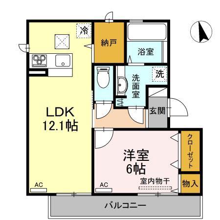 シェーン ネーベル A棟(1LDK/1階)の間取り写真