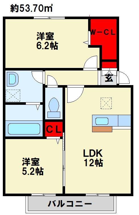 おおくぼの森A棟(2LDK/1階)の間取り写真
