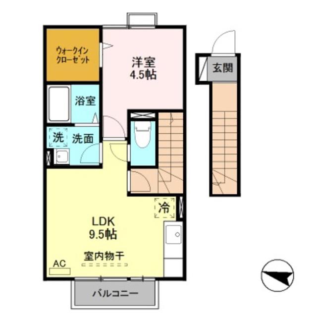 イーストヴィレッジ A(1LDK/2階)の間取り写真