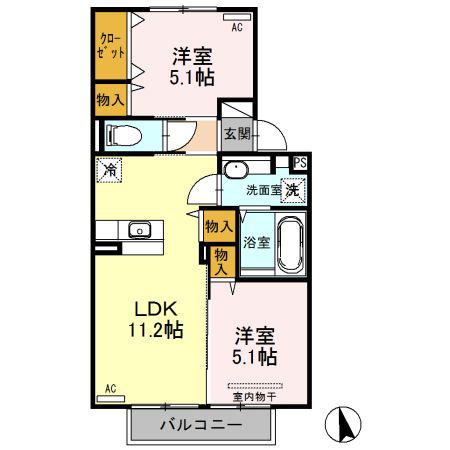 セジュール花みずき A棟(2LDK/2階)の間取り写真
