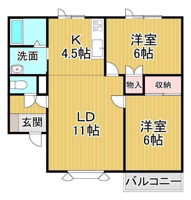 ヴェルデ13(2LDK/1階)の間取り写真