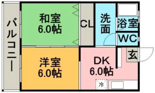 グランデ曽根崎(2DK/2階)の間取り写真