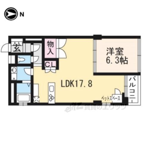 ヴィラスタジオーネ御所南(1LDK/2階)の間取り写真