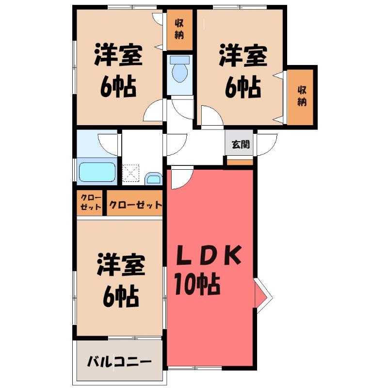 福島ハイツB-1(3LDK/2階)の間取り写真