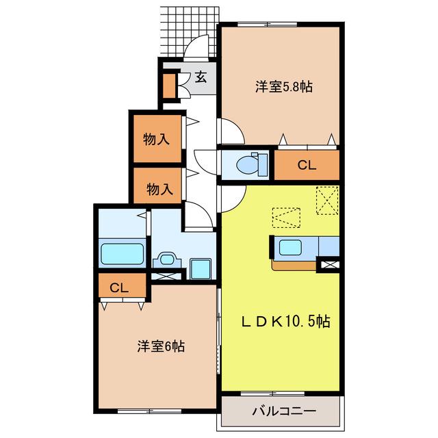 A・O SQUAREB(2LDK/1階)の間取り写真