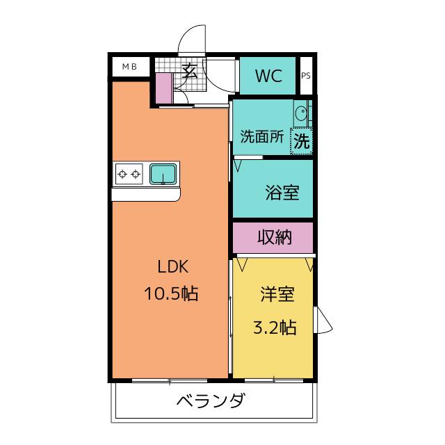 シエン フルール(1LDK/3階)の間取り写真