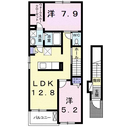プロスペリタ天白川緑地南(2LDK/2階)の間取り写真