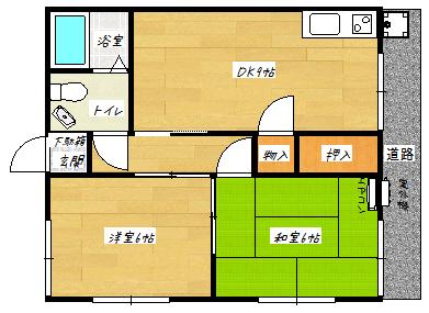 高根ハイツ(2DK/1階)の間取り写真
