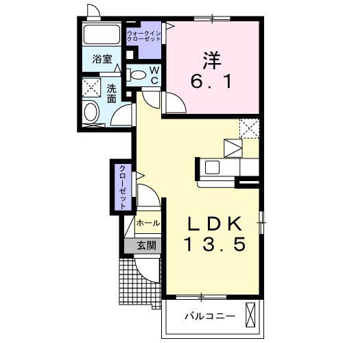 ゼファーB(1LDK/1階)の間取り写真