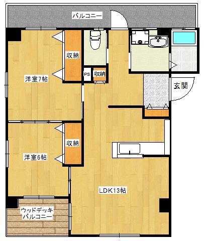 クリスタルパレス新都心(2LDK/4階)の間取り写真