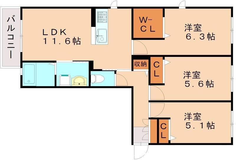 ラフィーネメゾン上久原 E(3LDK/2階)の間取り写真
