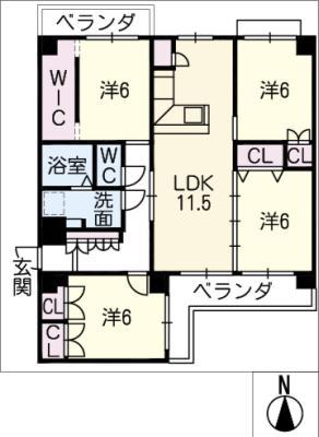 地下鉄東山線 藤が丘駅(愛知) 徒歩8分 3階建 築35年(4LDK/3階)の間取り写真