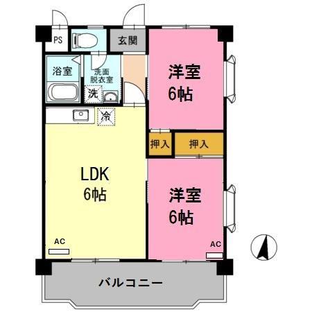 ヴィンテージ本多 III(2LDK/2階)の間取り写真