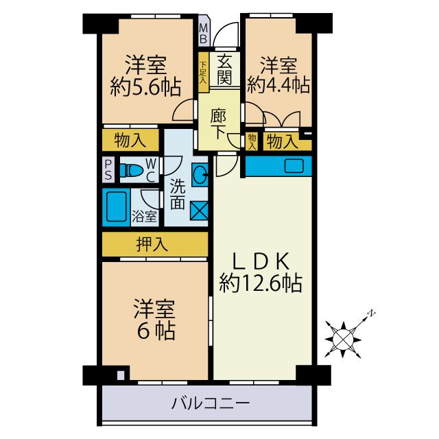 藤和大秦野ハイタウン(3LDK/9階)の間取り写真