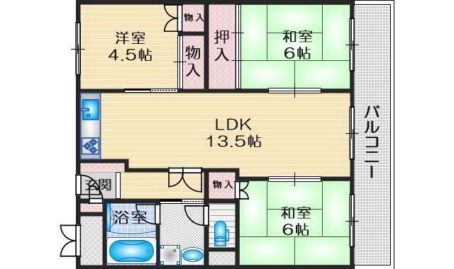 シャルム江坂(3LDK/2階)の間取り写真