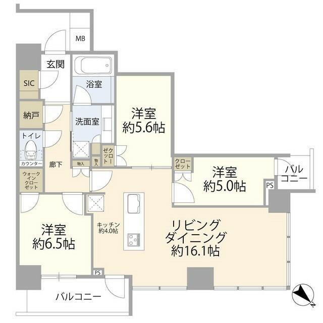 リヴァリエC棟(3LDK/21階)の間取り写真