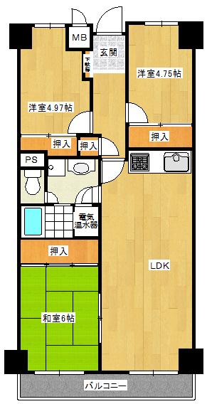 高尾パークハイツA棟(3LDK/9階)の間取り写真