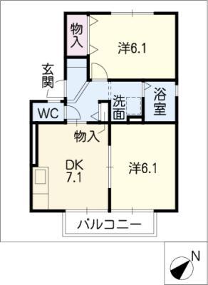 セゾンB(2DK/1階)の間取り写真