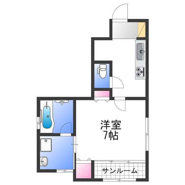 パレス花紋II(1K/1階)の間取り写真