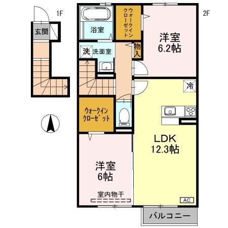 メゾンボヌール(2LDK/2階)の間取り写真