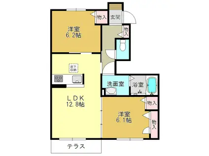 リバーパークII(2LDK/1階)の間取り写真