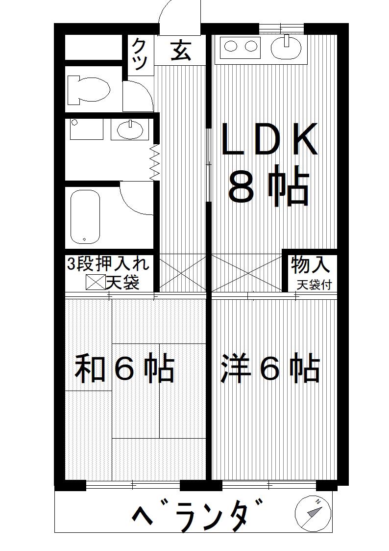 マンションケイコム(2DK/1階)の間取り写真