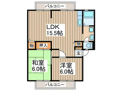 サンガーデン南町田A棟(2LDK/2階)の間取り写真