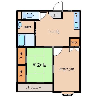 レジデンスみろく(2DK/2階)の間取り写真